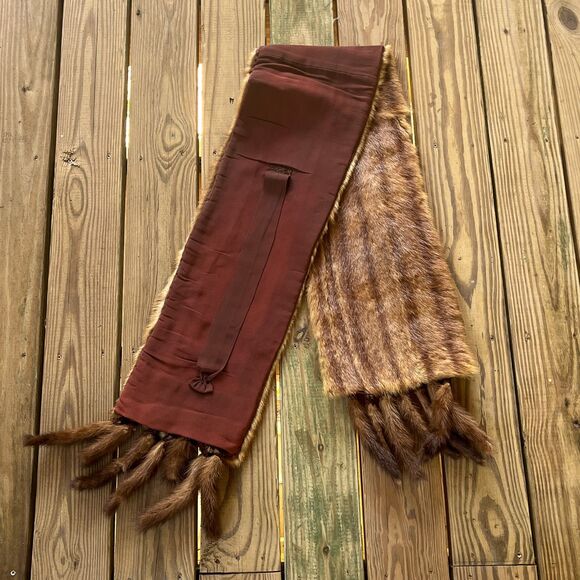 Antique Art Deco Era Genuine Mink Fur Stole Scarf - Crocheted Fur Tassels - Long - Picture 4 of 8